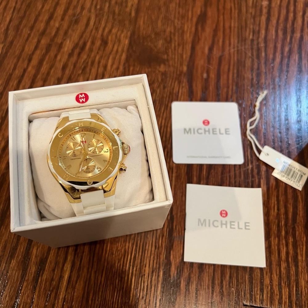 Michele Two Tone White & Gold Jelly Watch